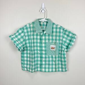 Vintage Esprit Kids D'Amor Green Plaid Button Up Collared Shirt 7-8